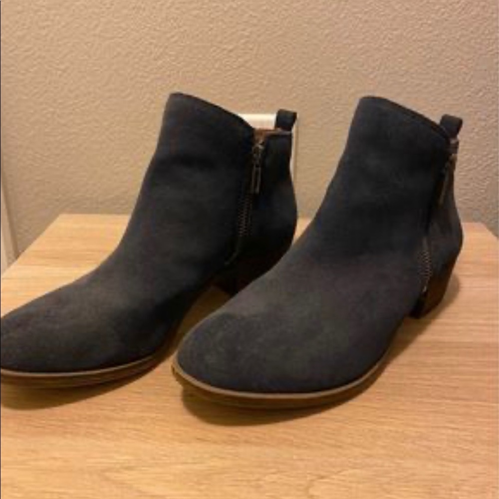 Two pairs of Lucky Brand booties, like new - blue suede & toffee